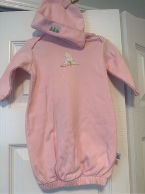 Bunnies by the Bay Baby Gown with Bunny Embroidery and Matching Hat